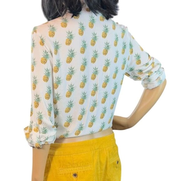 (6 for $25) Love Notes Button Down Tie Frontβ Shirt in Pineapple Print-Medium - Picture 4 of 6